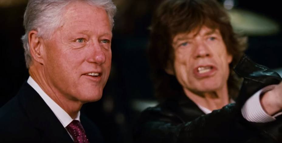 Bill Clinton junto al vocalista de los Rolling Stones Mick Jagger