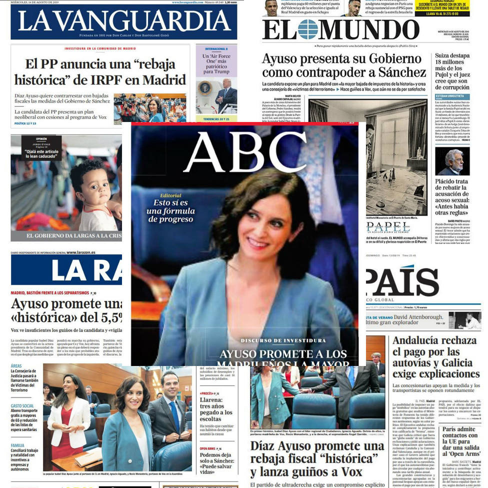 Díaz Ayuso y su rebaja fiscal histórica monopolizn las portadas de la prensa nacional
