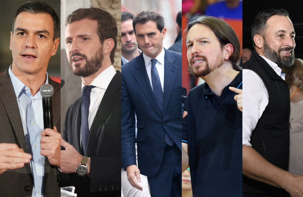 Pedro Sánchez, Pablo Casado, Albert Rivera, Pablo Iglesias y Santiago Abascal