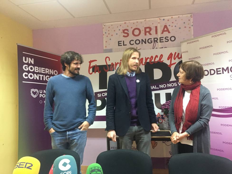 Pablo Fernández, lider regional de Podemos, en su visita hoy a Soria
