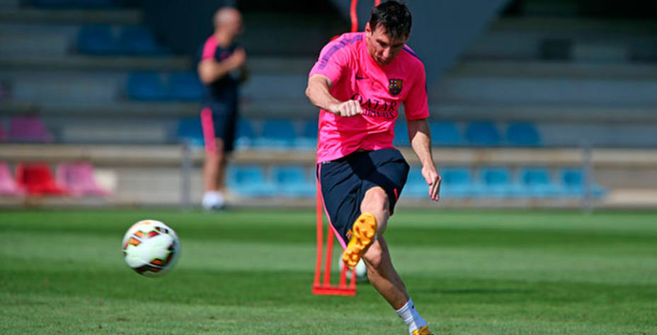 Lionel Messi en el entrenamiento del lunes. (Foto: FC Barcelona)