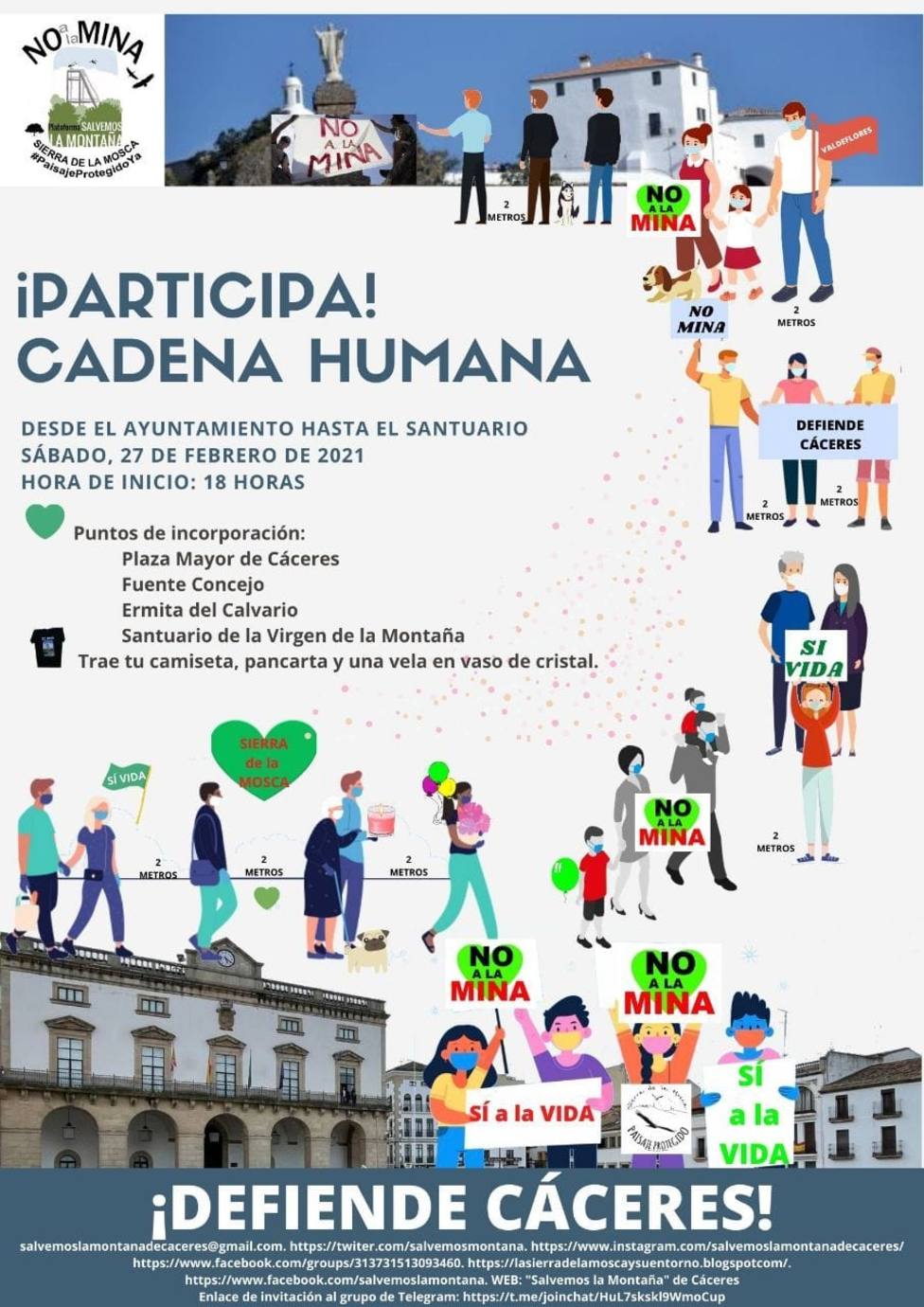 Cadena humana No a la Mina este sábado en Cáceres