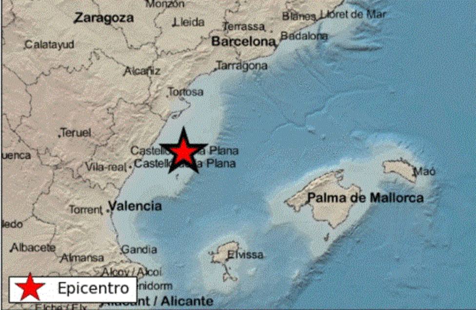 Epicentro de los dos últimos terremotos en Castellón