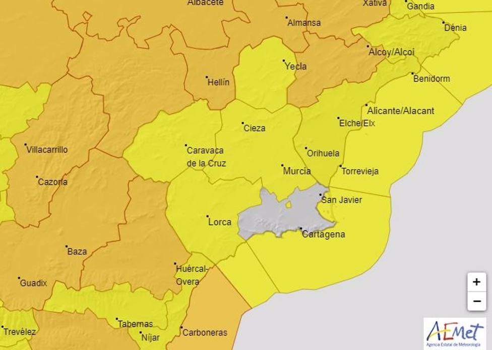 Imagen de las zonas en las que estarÃ¡ activo el aviso amarillo
