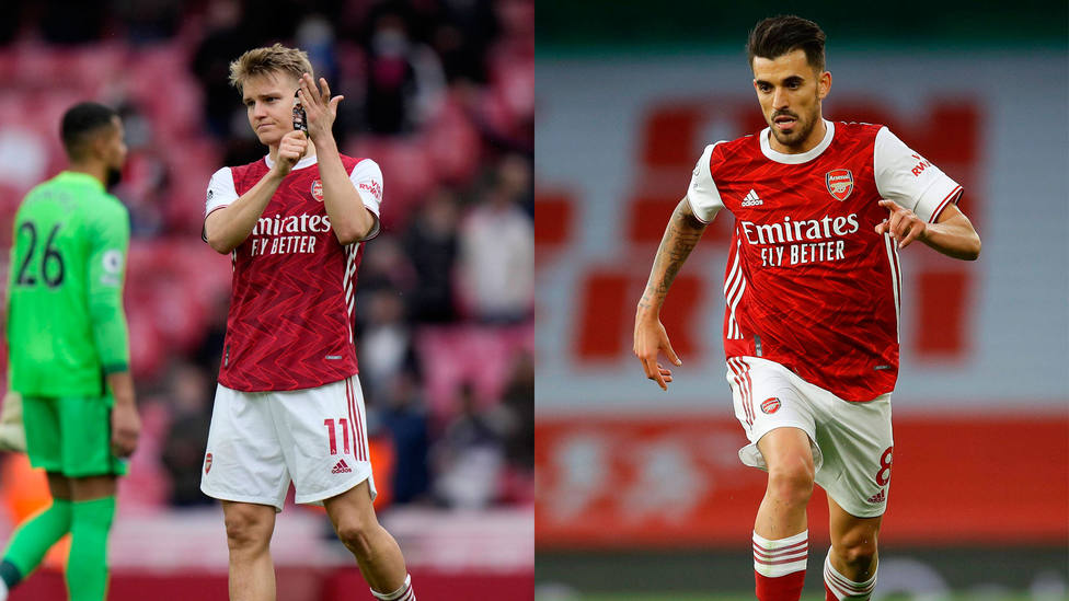 Martin Odegaard y Dani Ceballos, en partidos de esta temporada con el Arsenal. CORDONPRESS