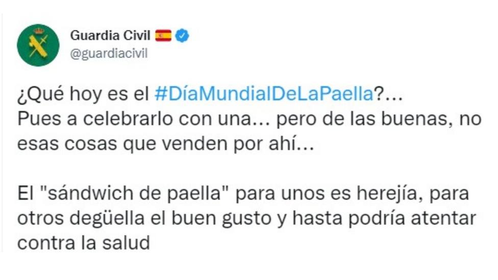 La Guardia Civil celebra el Día Mundial de la Paella de una forma particular y se hace viral: Para unos...