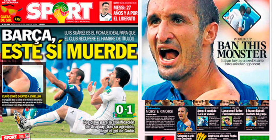 Así ve la prensa internacional el mordisco de Luis Suárez.