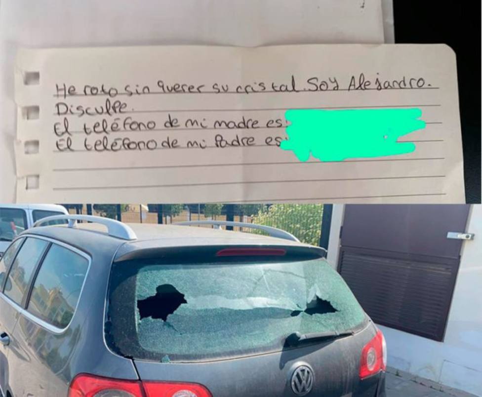 Rompe el cristal de un coche en un pueblo de Sevilla y su nota de disculpa se hace viral