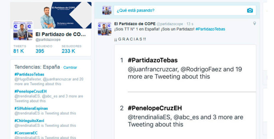 #partidazotebas, trending topic número 1