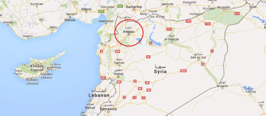Mapa de Siria y la zona de Alepo donde se pierden las noticias de los tres reporteros españoles. Google Maps