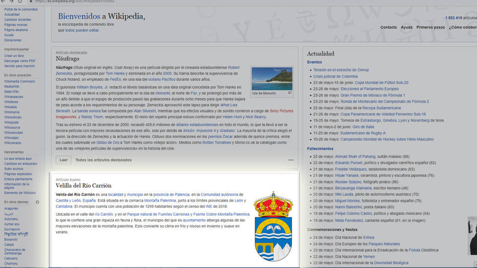 Velilla del Río Carrión, portada de wikipedia hoy