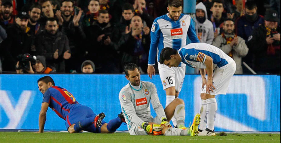 Momento de la lesión de Diego López (FOTO - www.rcdespanyol.com)