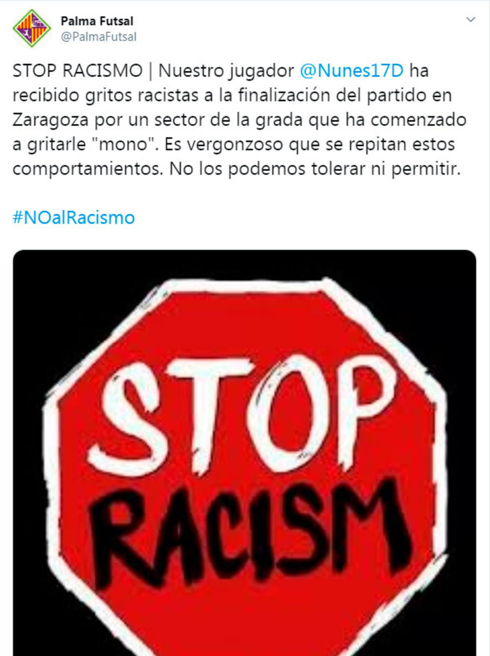 El Palma denuncia insultos racistas contra Diego Nunes en Zaragoza
