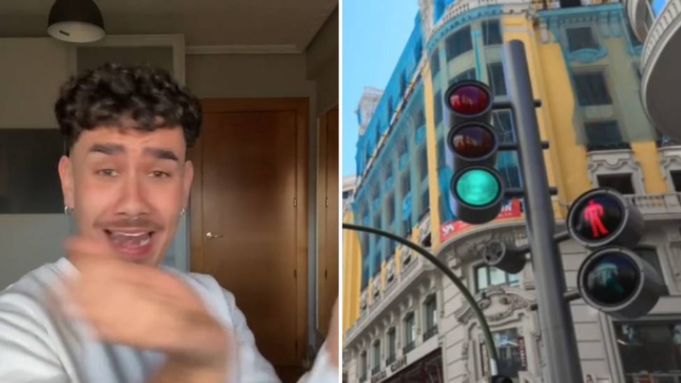 El joven de Madrid y un semáforo de Gran Vía