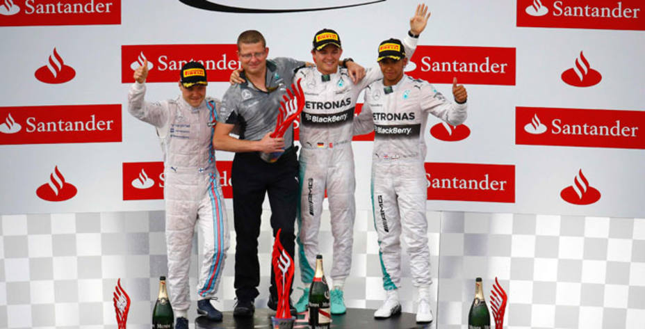 Podio GP Alemania: Bottas (2º), Rosberg (1º) y Hamilton (3º)
