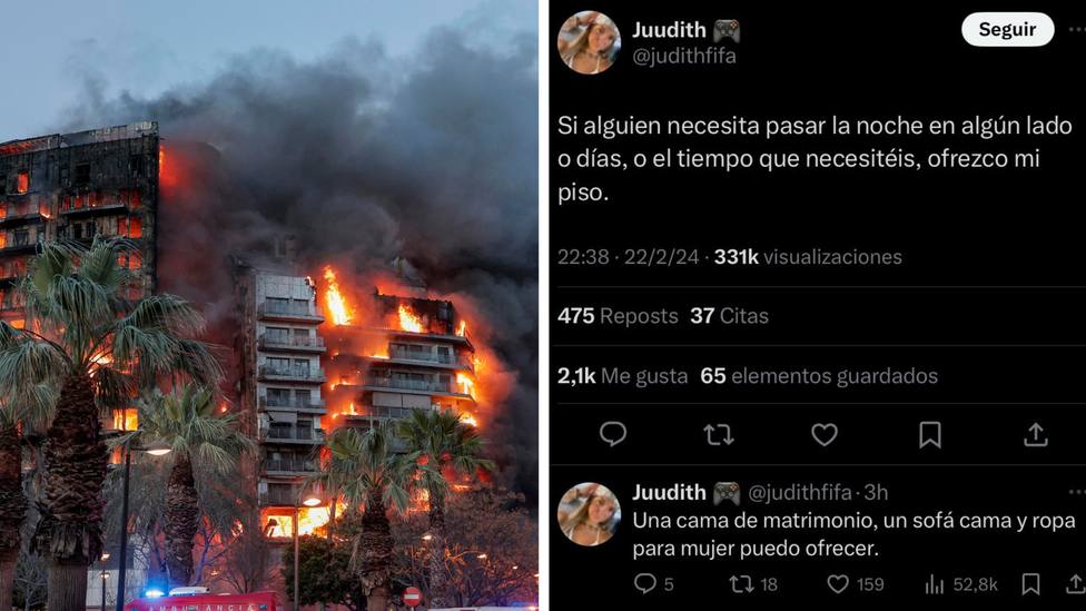 Una vecina de Valencia ofrece su piso a los afectados por el incendio y todo el mundo se suma
