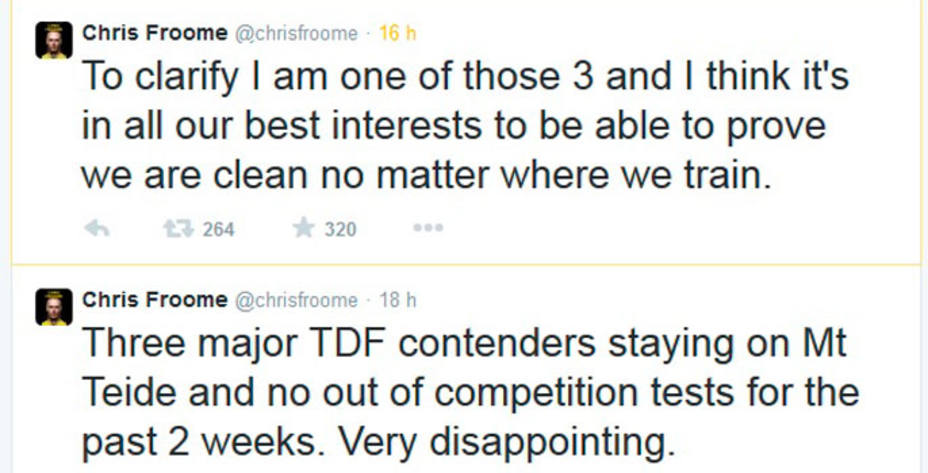 Froome criticó en su Twitter la falta de controles en el Teide.