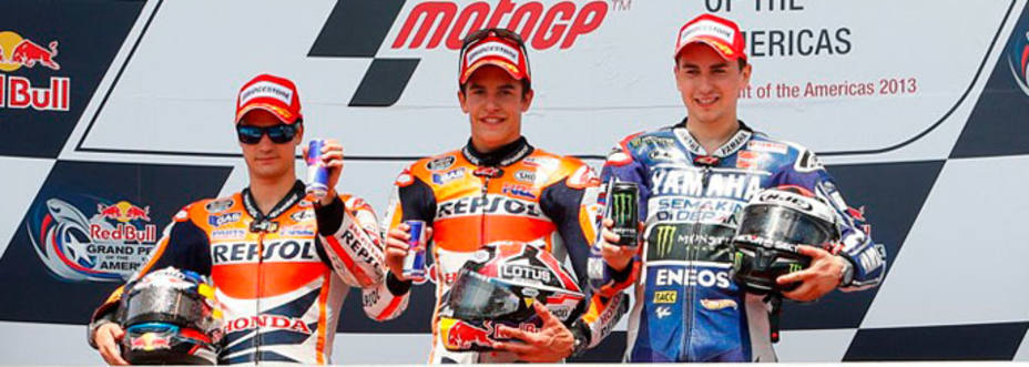 Márquez, Pedrosa y Lorenzo, el segundo triplete español de la jornada en Austin (FOTO: MotoGP)