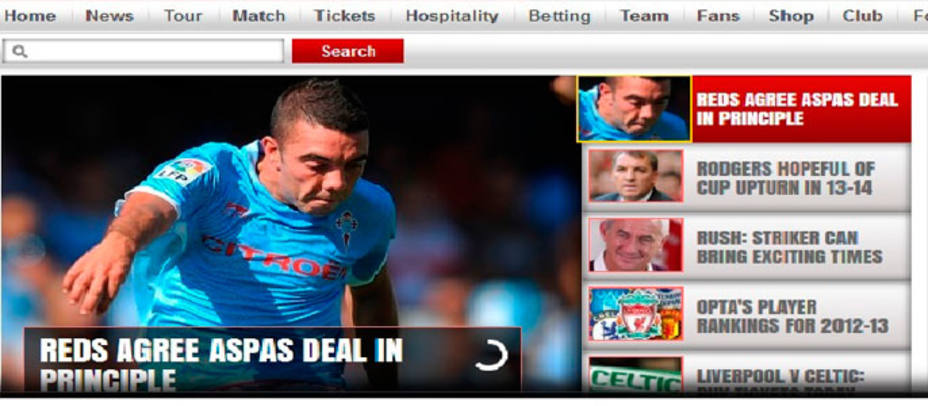La web del Liverpool ha hecho oficial el traspaso de Iago Aspas.