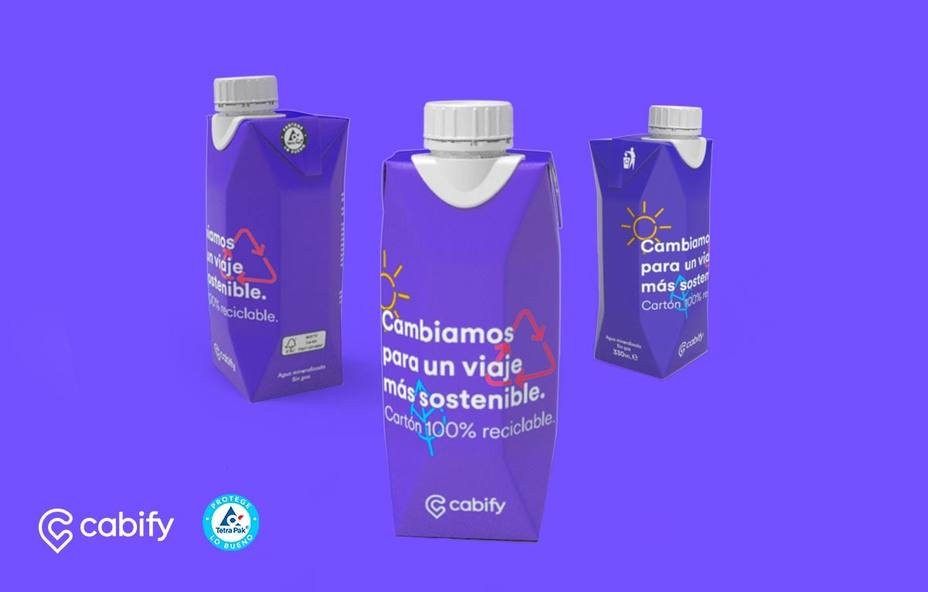 Cabify cambia en España sus botellas de agua por un envase alternativo de cartón para reducir el impacto medioambiental