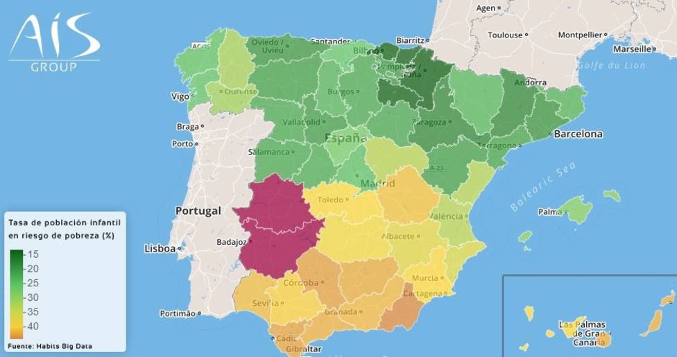 Extremadura, la comunidad autónoma con más riesgo de pobreza infantil de España y Navarra la que menos, según un estudio
