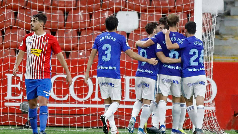 El Real Oviedo celebra el gol de Borja Sánchez ante el Sporting (@LaLiga)
