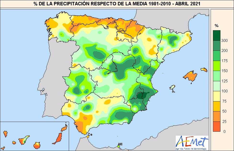Abril fue normal en lluvias y temperaturas, aunque Levante, Madrid, Extremadura y el noreste triplicaron precipitaciones