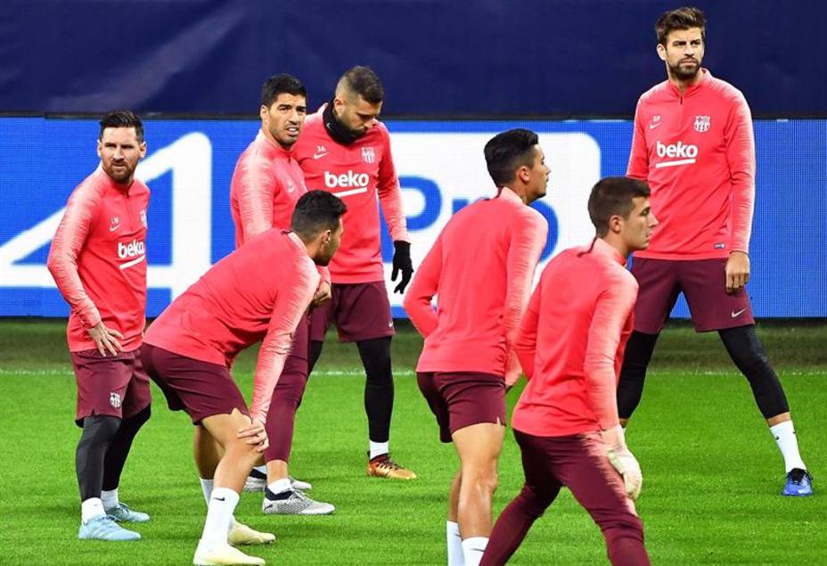 Messi, en el entrenamiento del Barça