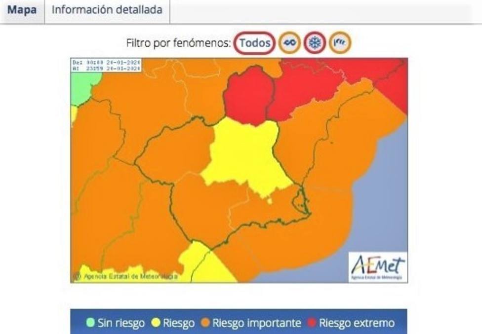 Meteorología actualiza sus avisos y advierte también de lluvias de hasta 60 l/m2 en el Campo de Cartagena