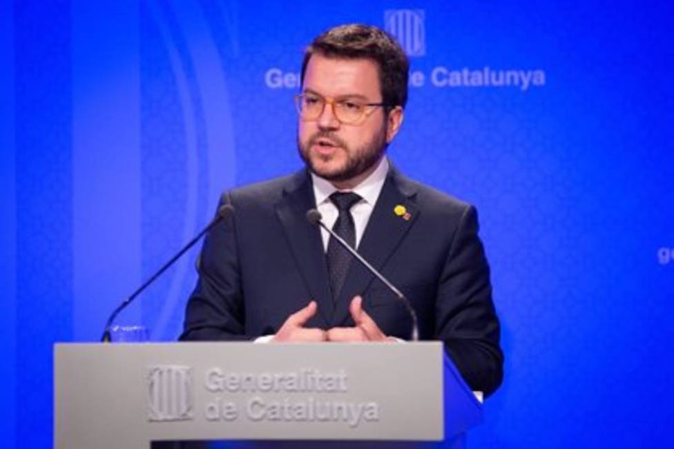 El vicepresidente de la Generalitat de Catalunya, Pere Aragonès, en una rueda de prensa