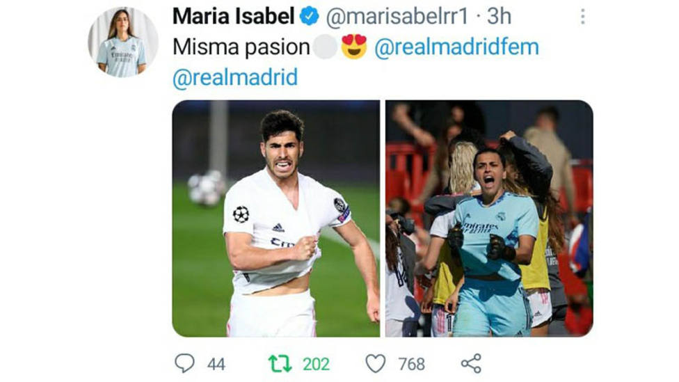 La portera del Real Madrid femenino borra un tuit sobre Asensio por los comentarios machistas