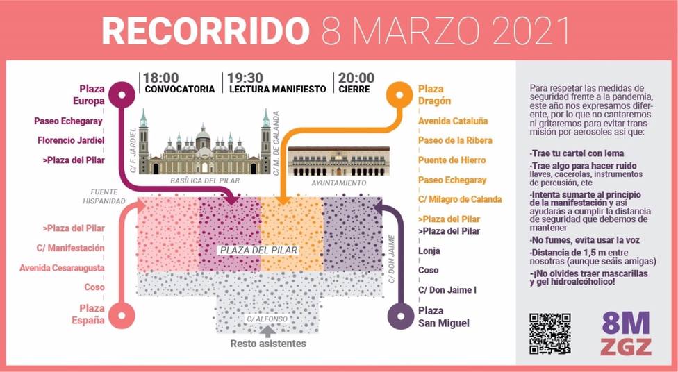 8M.- Zaragoza.-Asamblea 8M ofrece cuatro puntos de salida en manifestaciÃ³n de DÃ­a de la Mujer para evitar aglomeraciones