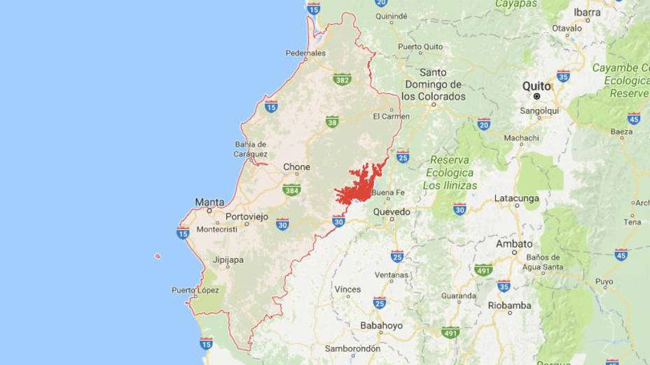 La provincia de Manabí, Ecuador. Google Maps