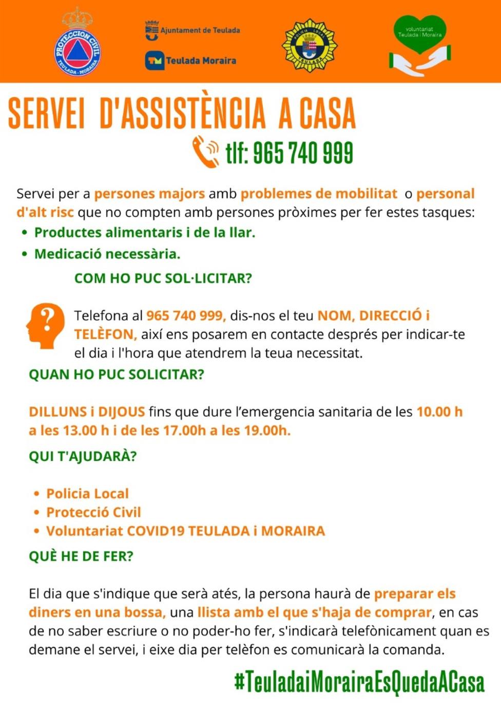 Cartel de Servicio de Asistencia Domiciliaria en Teulada Moriara.