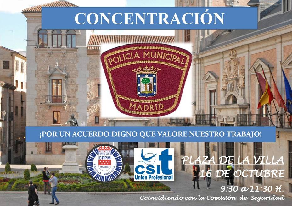 Policías municipales de Madrid se concentrarán hoy en la Plaza de la Villa por un acuerdo digno para el Cuerpo