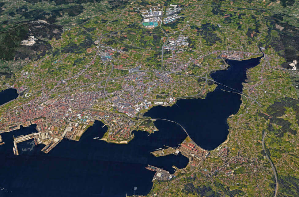 Vista aérea de los municipios de Ferrol, Narón, Fene y Neda