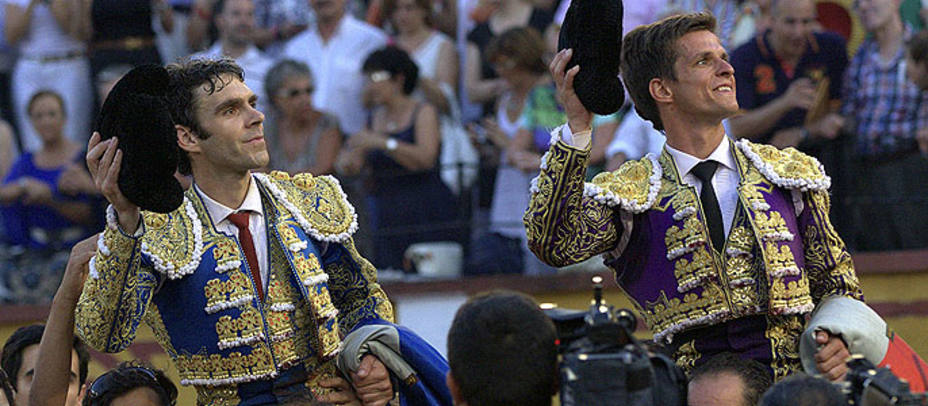 José Tomás y El Juli en su última corrida en la que actuaron juntos en la Feria de Badajoz en 2012. ARCHIVO