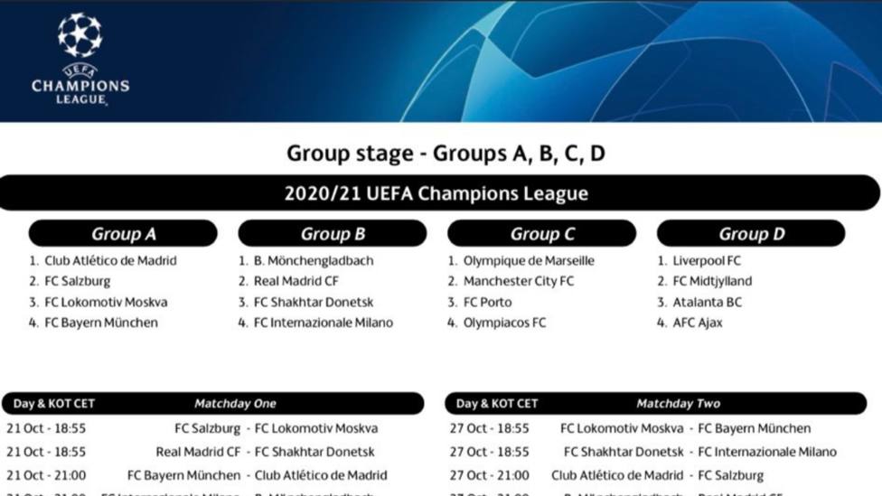 La UEFA presenta el calendario de la fase de grupos de la Champions League