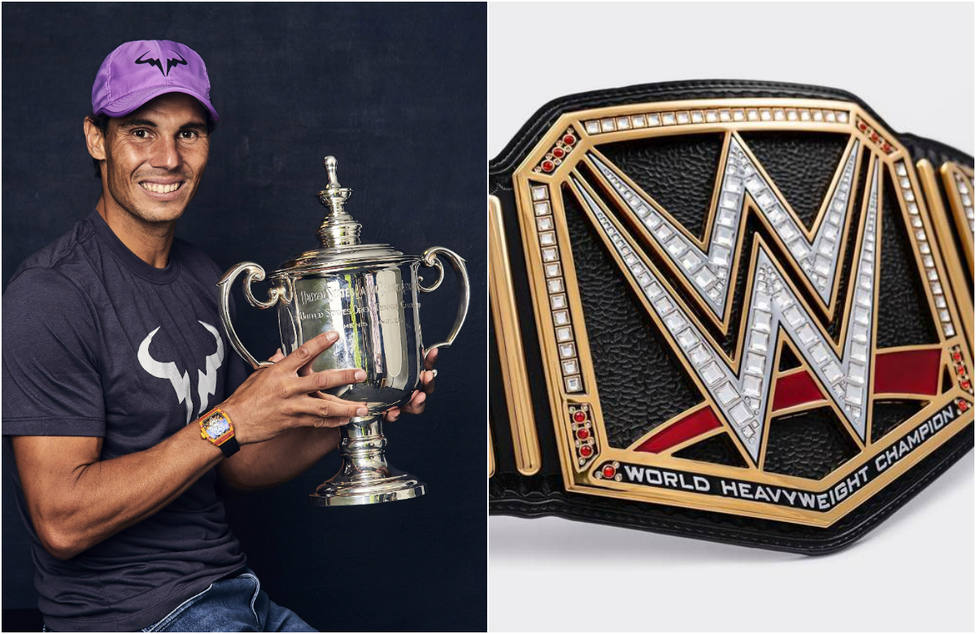 Rafa Nadal recibe el cinturón del campeón mundial de los pesados de lucha libre tras ganar el US Open