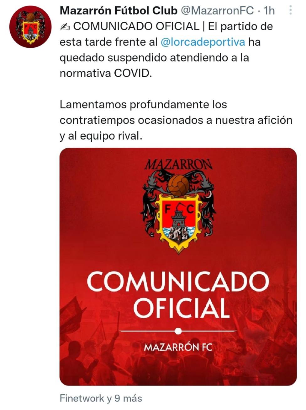 El Mazarrón FC - CF Lorca Deportiva, suspendido por COVID19