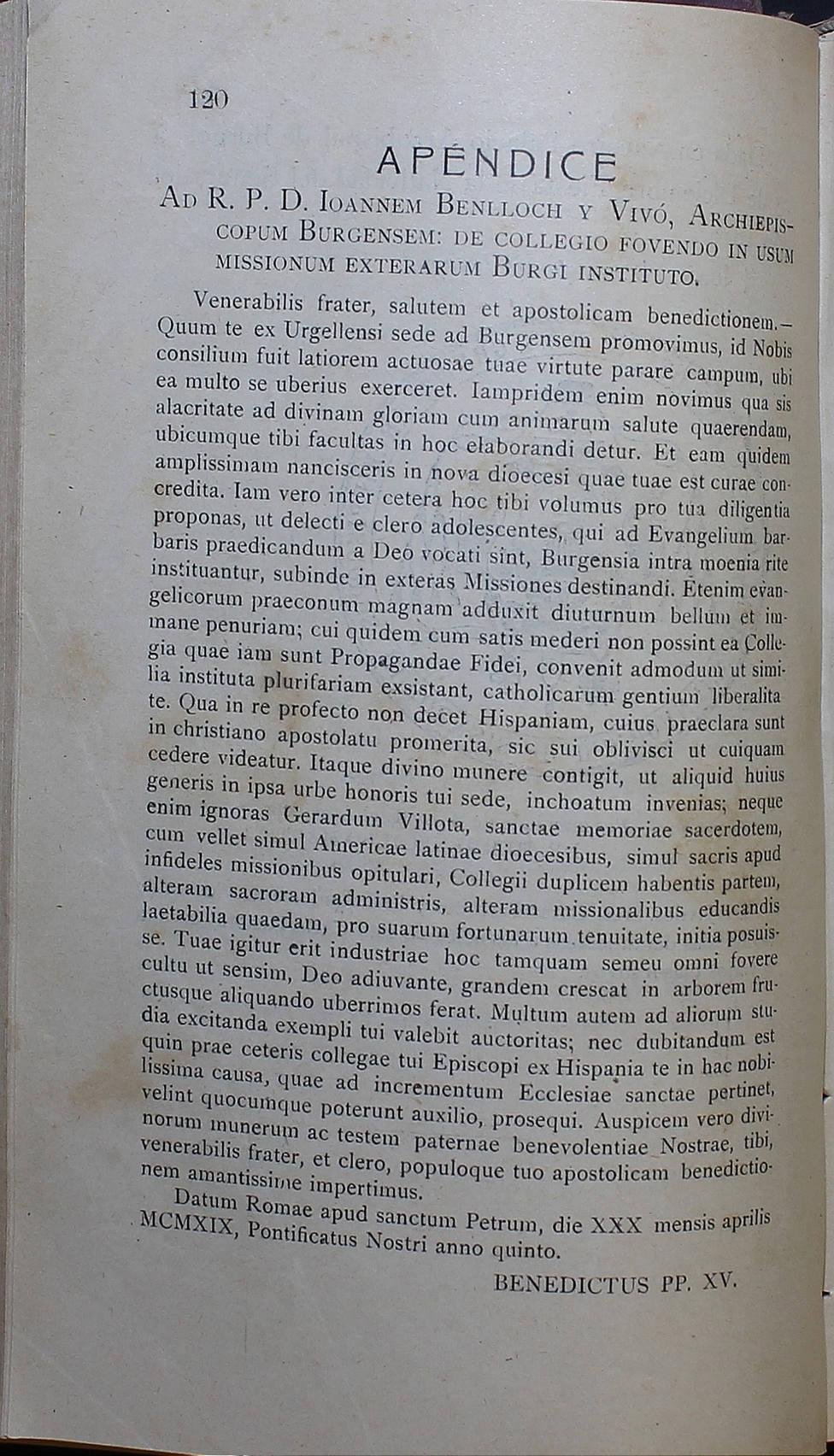 Carta de Benedicto en latín
