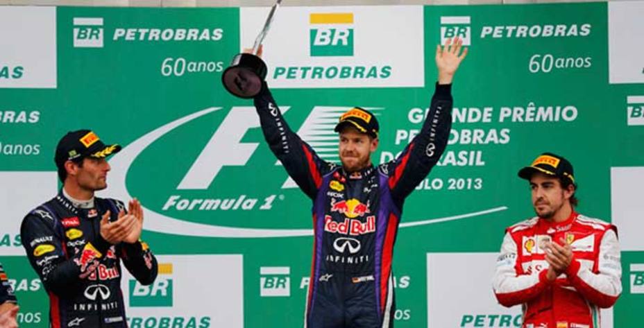 Podio de GP de Brasil: Webber (2º), Vettel (1º) y Alonso (3º) Foto Reuters