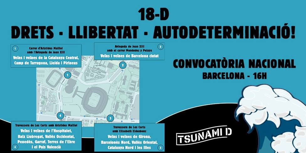 Tsunami Democràtic convoca una concentración ante el Camp Nou antes del Barça-Madrid