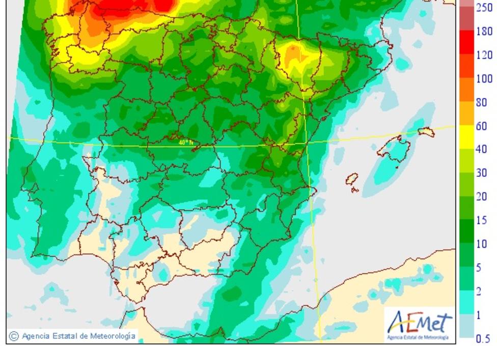 Las lluvias pueden dejar hasta 20 l/m2 en la provincia de Castellón en solo una hora