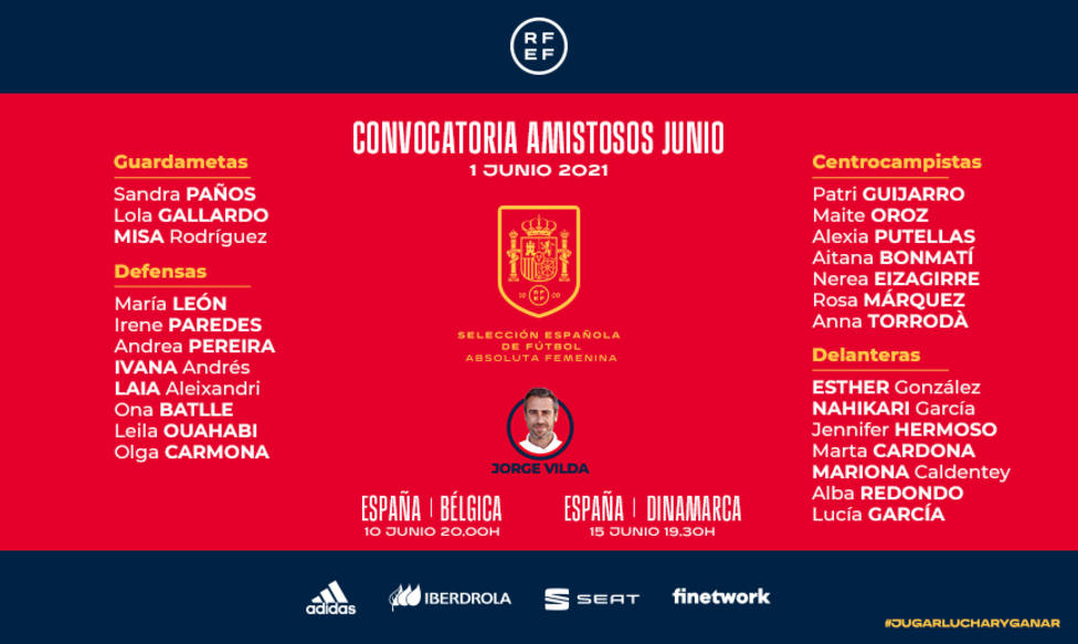 Jorge Vilda da la lista de las jugadoras que jugarán ante Bélgica y Dinamarca