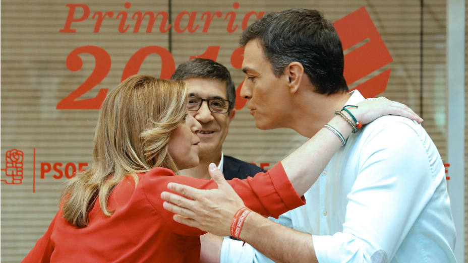 Los candidatos a la Secretaría General del PSOE, Susana Díaz, Patxi López y Pedro Sánchez