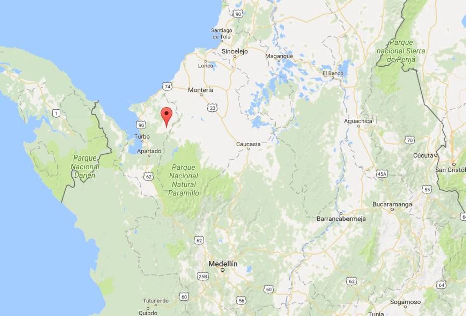 Localización de San Pedro de Urabá, en el estado de Antioquia. Google Maps