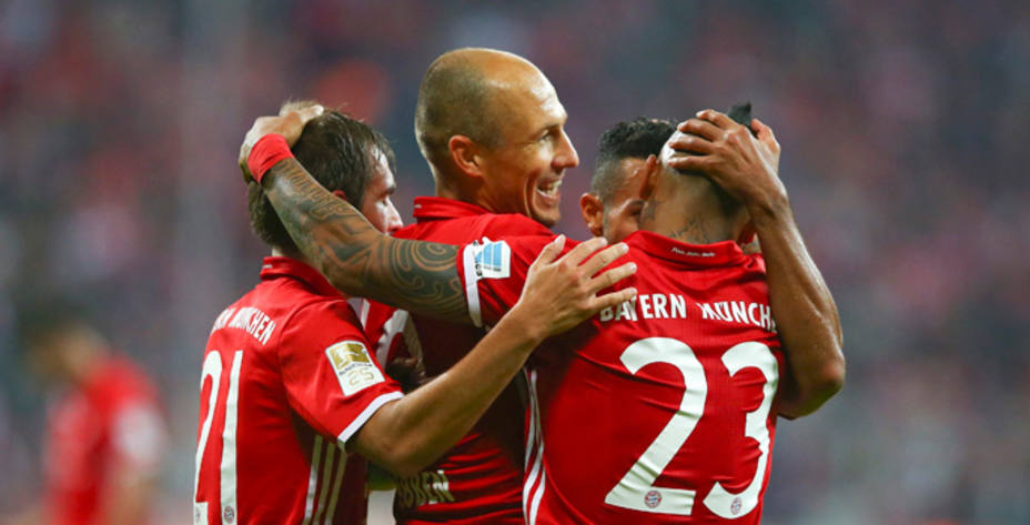 El Bayern celebra uno de los goles al Hertha (Reuters)