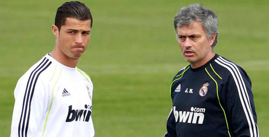 Cristiano y Mourinho, en un entrenamiento del Real Madrid