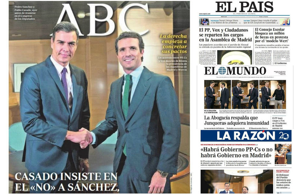 El no es no de Casado a Sánchez y nuevas filtraciones del Caso Oikos, portadas en la prensa